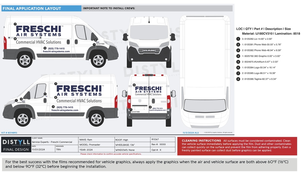 Service Experts, Freschi Commercial, Ram, Promaster, 136WB, HR, No Glass, 2024