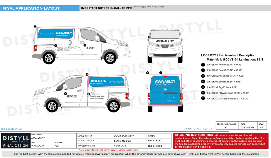ASSA ABLOY, Nissan, NV200, 115WB, Dual Slider, NG, 2018_R3450